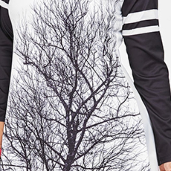 Plus Size Black & White Tree Print High Low Dress - Picture 6 of 8